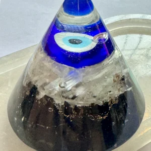 Evil Eye Selenite & Black Tourmaline Pyramid